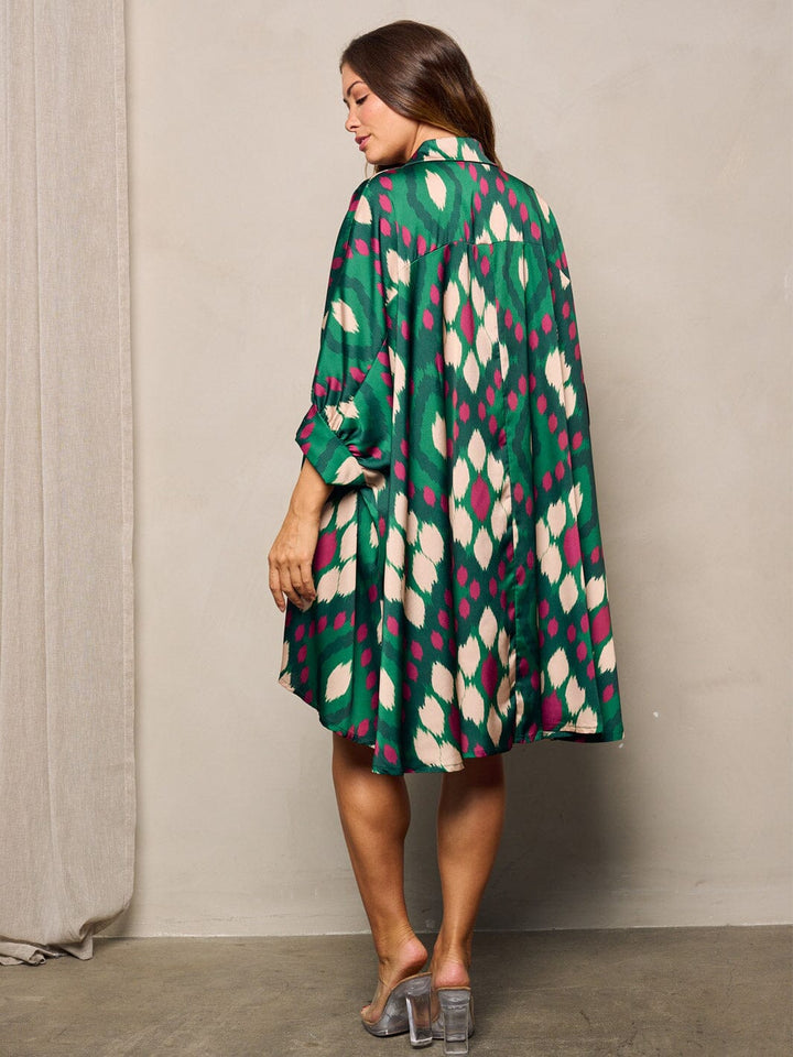 WOMEN'S LONG SLEEVE BUTTON UP PRINTED OVERSIZE TUNIC MINI DRESS