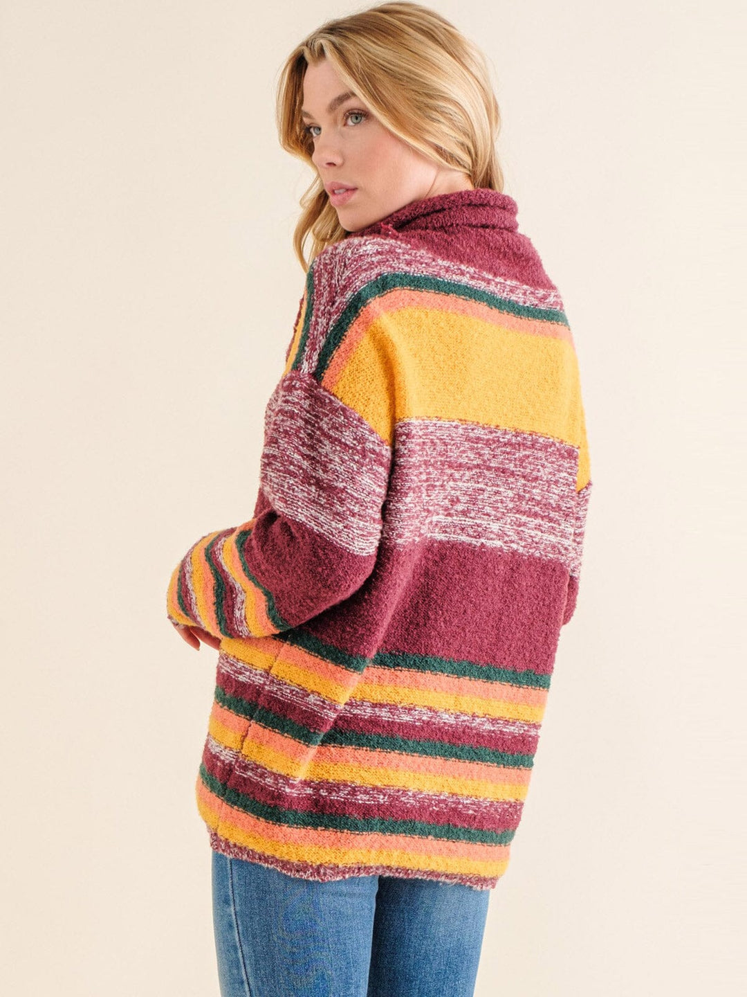 WOMEN'S LONG SLEEVE TURTLE NECK COLORBLOCK PULLOVER SWEATER