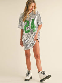 WOMEN'S SHORT SLEEVE GRAPHIC SEQUINS LOOSE FIT MINI DRESS