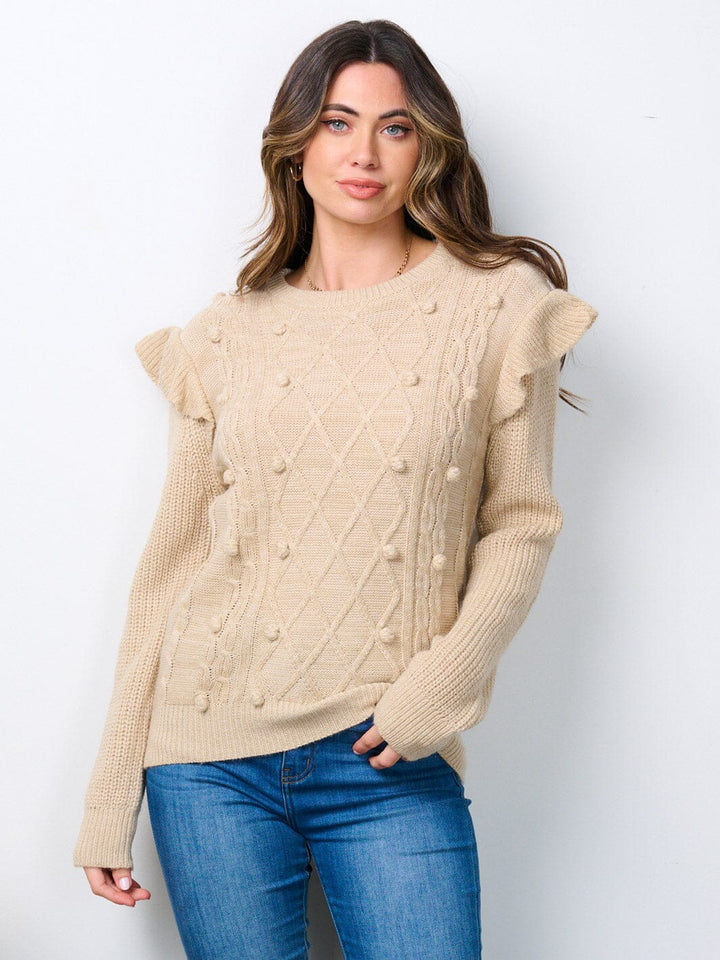 WOMEN'S LONG SLEEVE RUFFLE DETAILED SWEATER