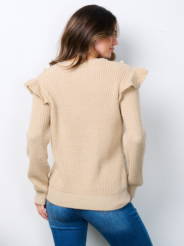 WOMEN'S LONG SLEEVE RUFFLE DETAILED SWEATER