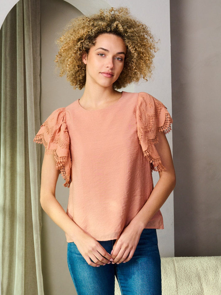 WOMEN'S SHORT DETAILED SLEEVE BLOUSE TOP