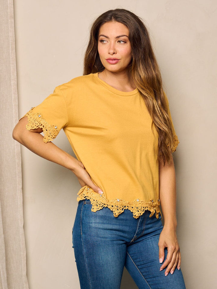 WOMEN'S SHORT SLEEVE TRIM DETAILED TOP