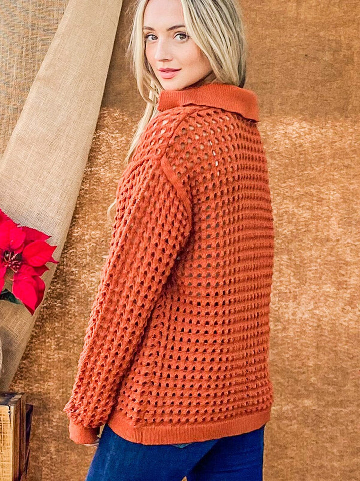 WOMEN'S LONG SLEEVE V-NECK LOOSE FIT KNIT TOP