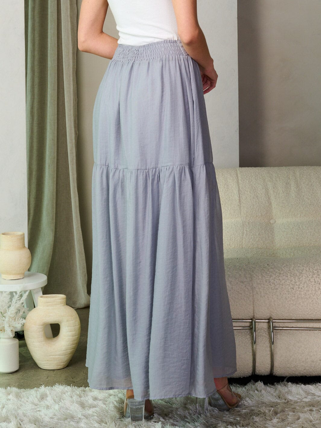 WOMEN'S SMOCK WAIST TIERED MAXI SKIRT