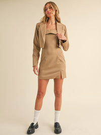 WOMEN'S LONG SLEEVE CROP BLAZER & SLEEVELESS MINI DRESS SET