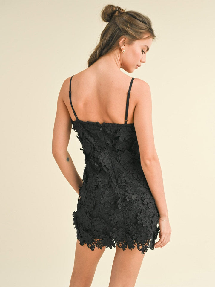 WOMEN'S SLEEVELESS FLOCKED CROCHET LAVE V-NECK MINI DRESS