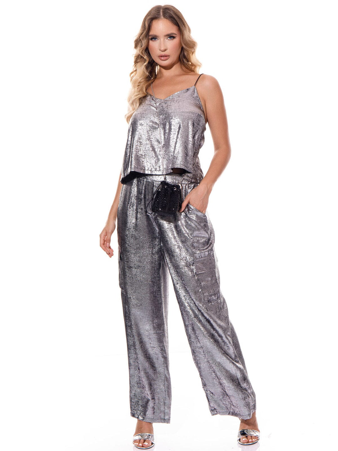 WOMEN'S SLEEVELESS TANK TOP & WIDE LEG PANTS SHIMMER 2PC. SET