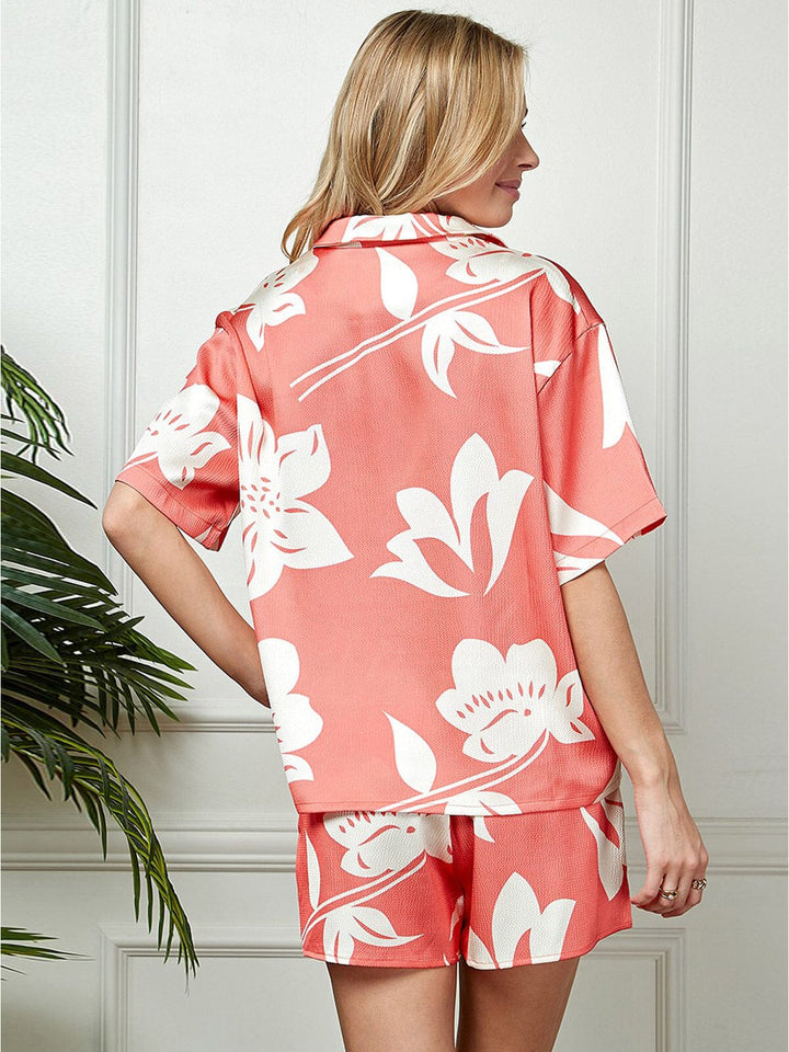 WOMEN'S SLEEVELESS CROP TOP WITH BUTTON UP BLOUSE & SHORTS FLORAL 3PC.SET