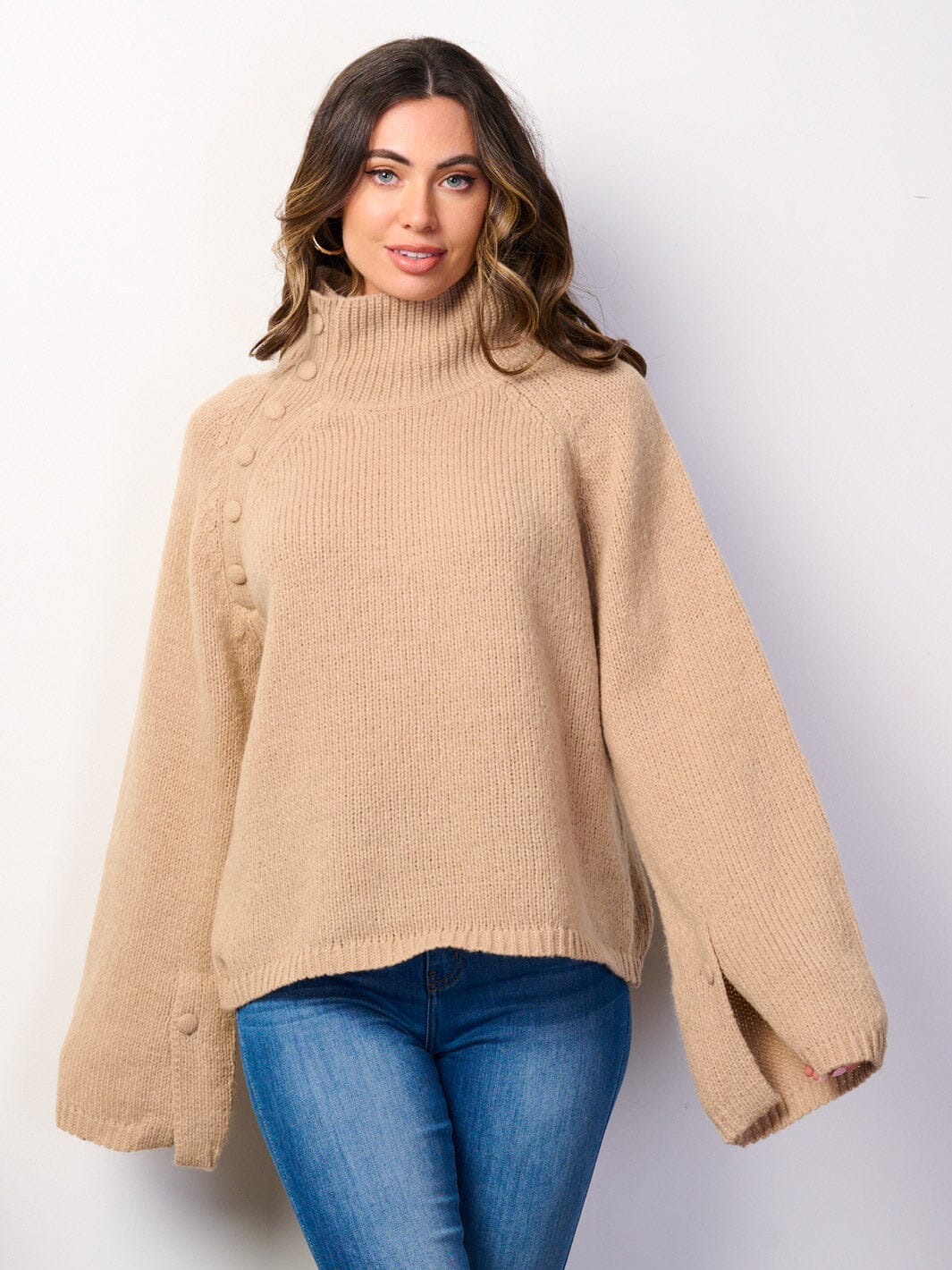 WOMEN'S LONG BELL SLEEVE TURTLE NECK PULLOVER SWEATER