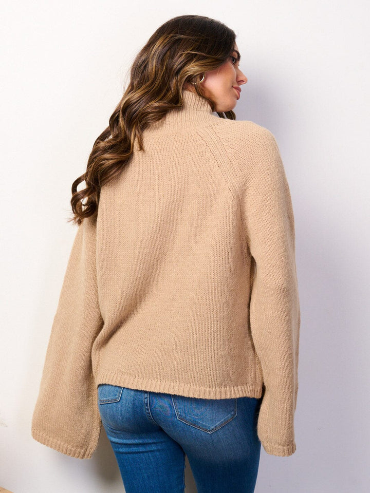 WOMEN'S LONG BELL SLEEVE TURTLE NECK PULLOVER SWEATER