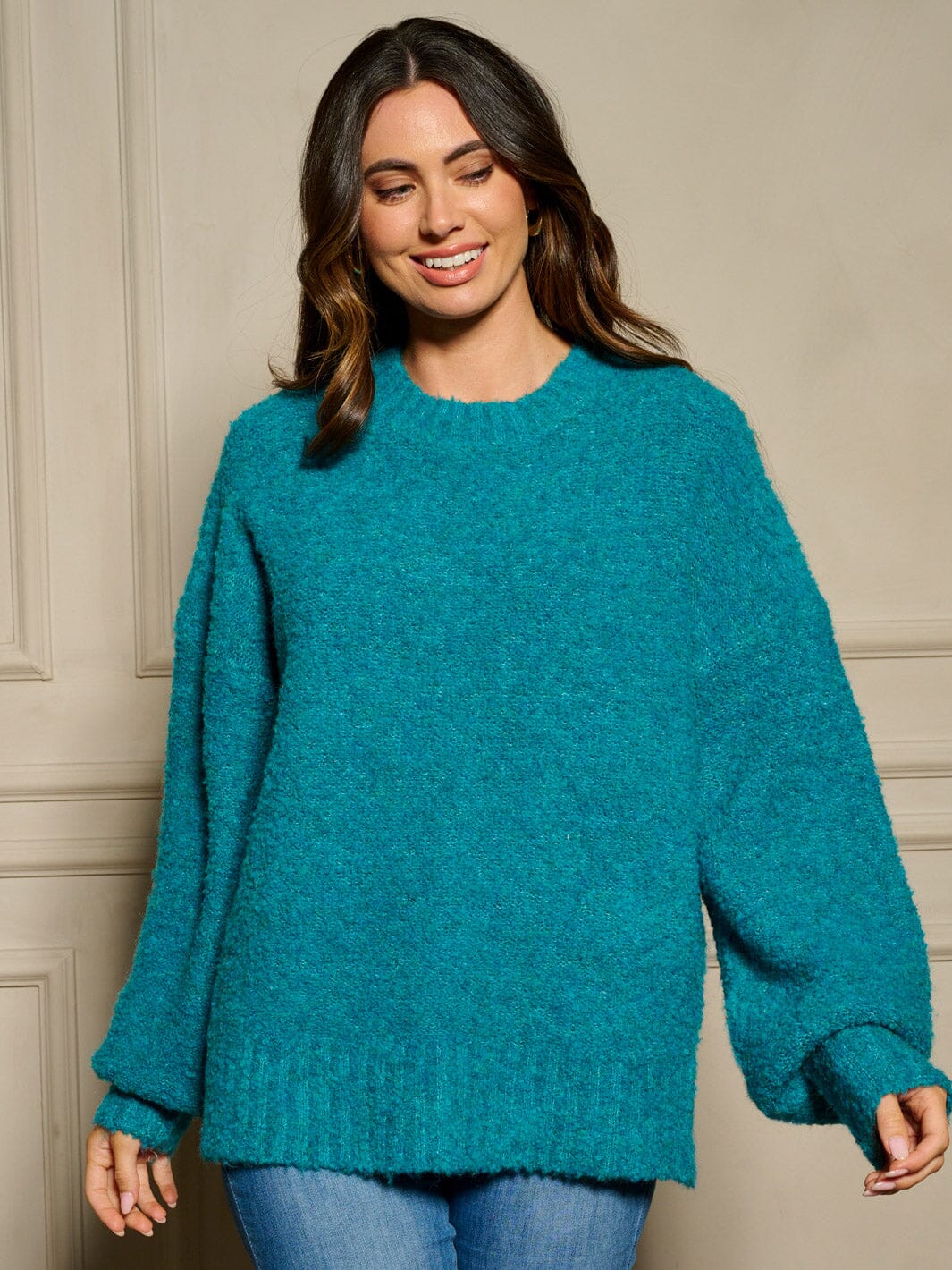 WOMEN'S LONG BALLON SLEEVE PULLOVER SWEATER