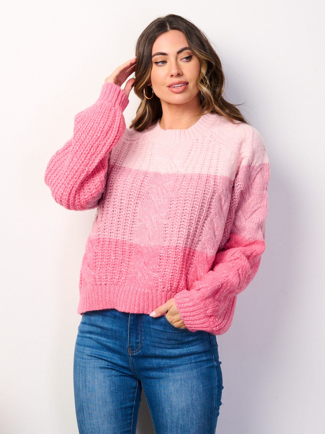 WOMEN'S LONG SLEEVE COLORBLOCK KNITTED PULLOVER SWEATER
