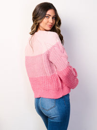 WOMEN'S LONG SLEEVE COLORBLOCK KNITTED PULLOVER SWEATER
