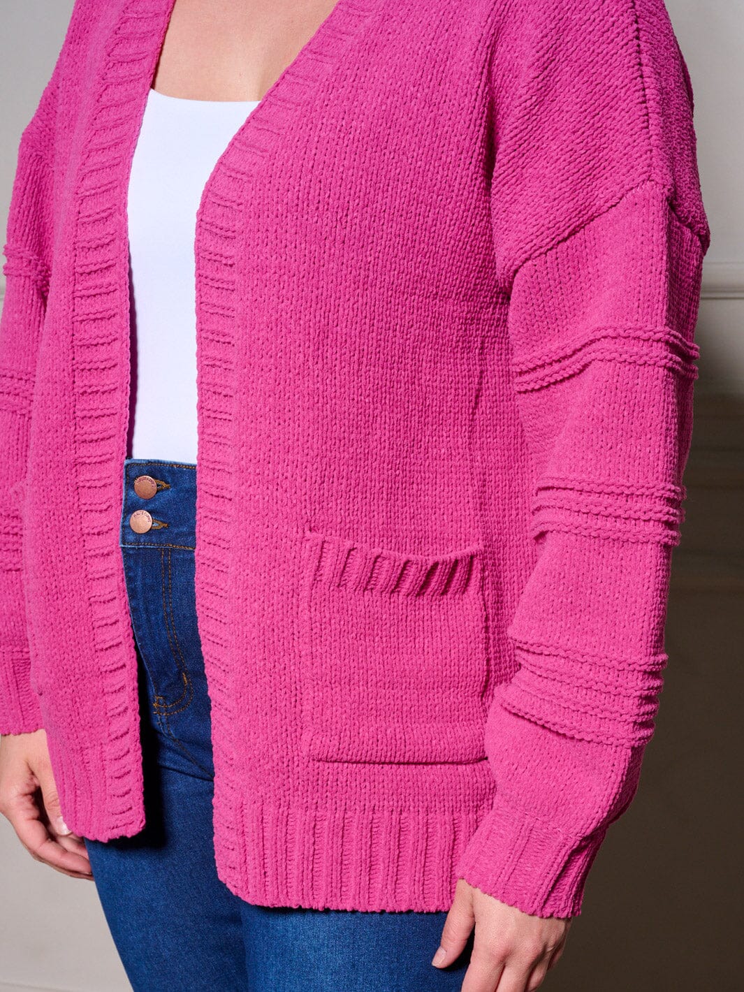 PLUS SIZE LONG SLEEVE POCKETS OPEN FRONT KNIT CARDIGAN