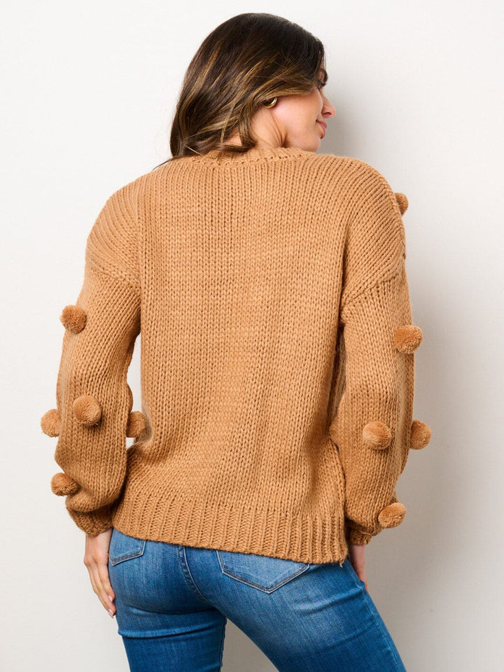 WOMEN'S LONG SLEEVE POM POM'S DETAILED PULLOVER SWEATER