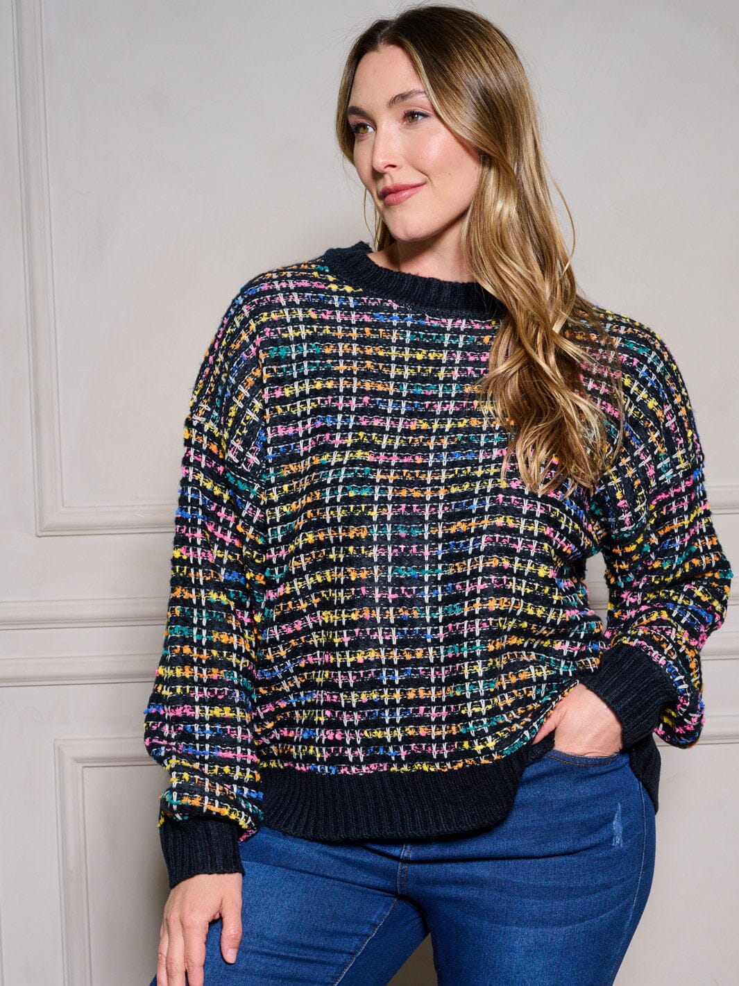 PLUS SIZE LONG SLEEVE MULTI COLORS PULLOVER SWEATER