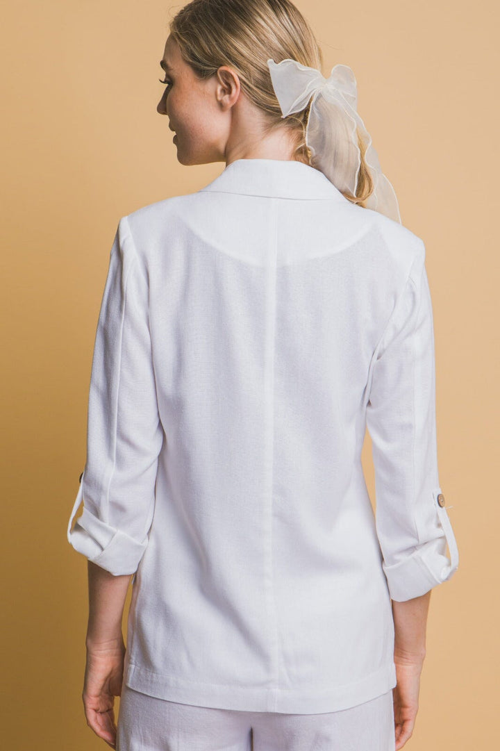 WOMEN'S LONG SLEEVE OPEN FRONT LINEN BLAZER