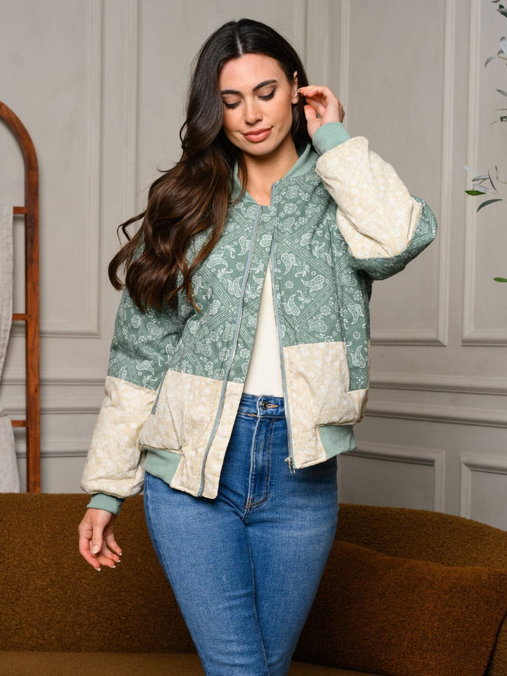 WOMEN'S LONG SLEEVE BANDANA PRINT PUFF JACKET