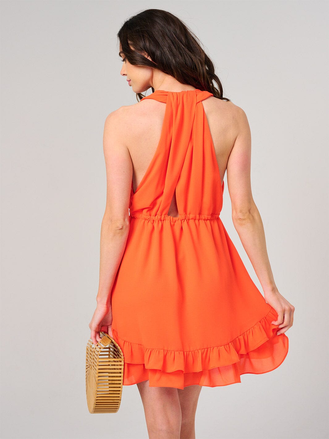 WOMEN'S SLEEVELESS V-NECK RUFFLE TRIM DETAILED MINI DRESS