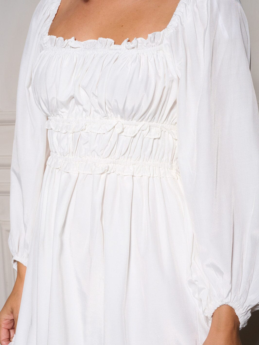 WOMEN'S LONG SLEEVE SQUARE NECK RUCHED RUFFLE MINI DRESS