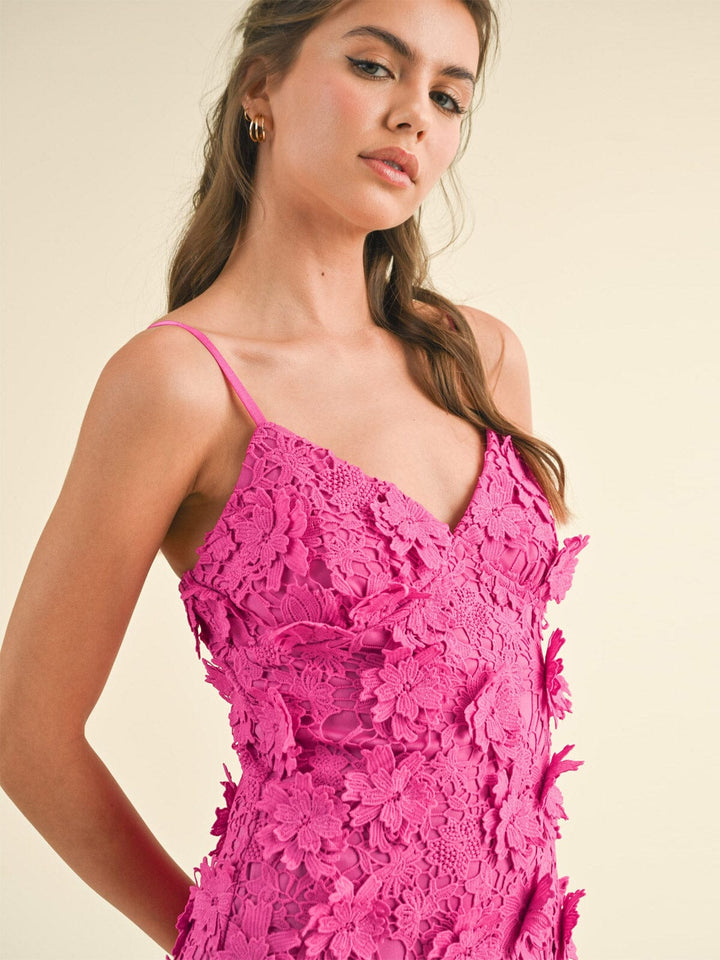 WOMEN'S SLEEVELESS FLOCKED CROCHET LAVE V-NECK MINI DRESS