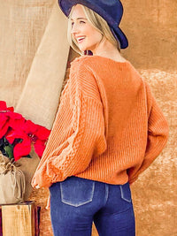 WOMEN'S LONG SLEEVE CABLE KNIT PULLOVER SWEATER