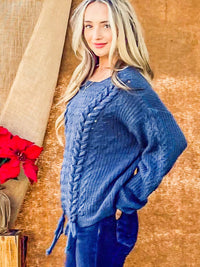 WOMEN'S LONG SLEEVE CABLE KNIT PULLOVER SWEATER