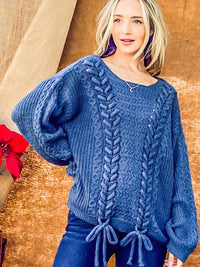 WOMEN'S LONG SLEEVE CABLE KNIT PULLOVER SWEATER