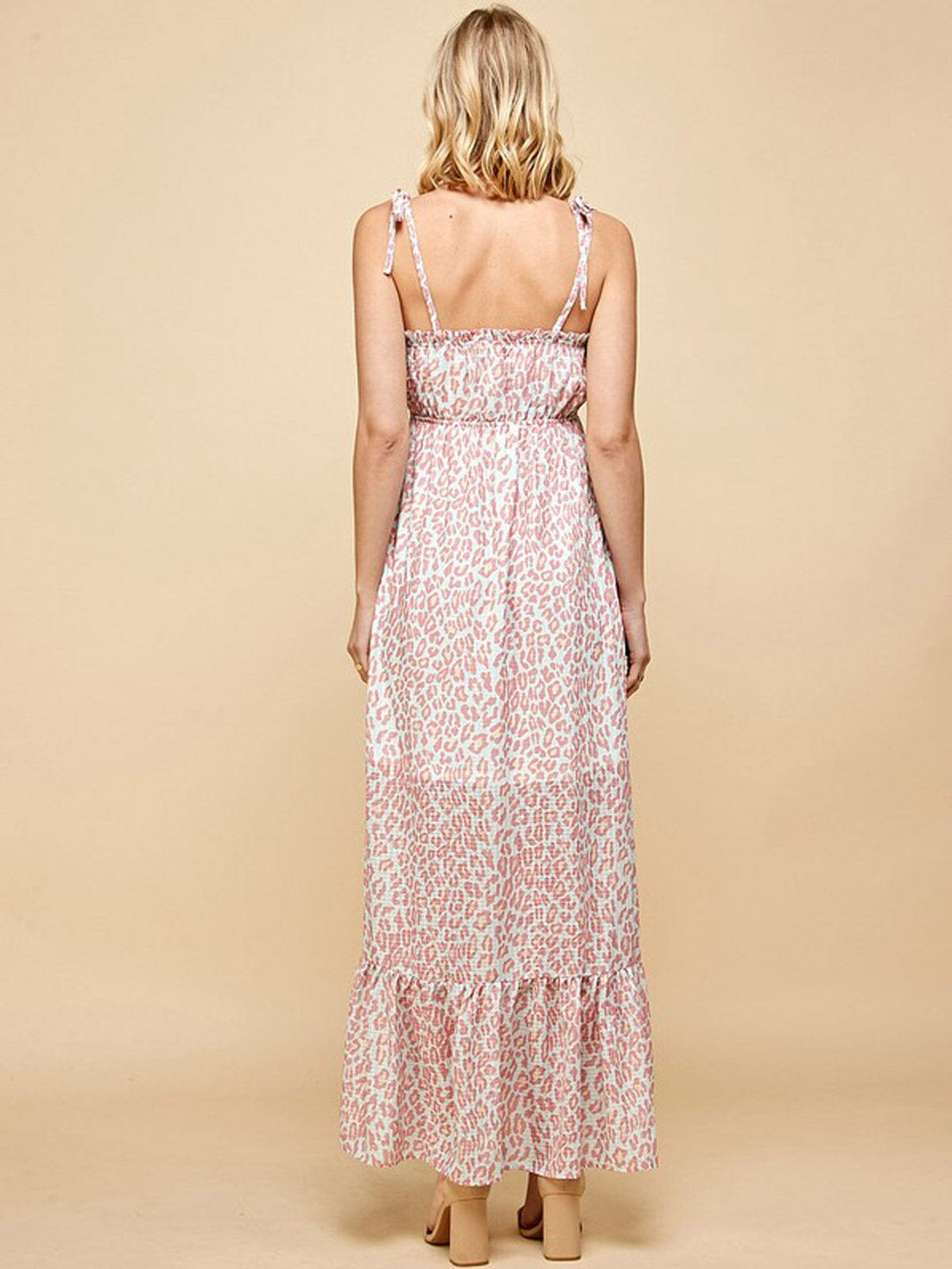 WOMEN'S SLEEVELESS ANIMAL PRINT TIERED MAXI DRESS