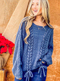 WOMEN'S LONG SLEEVE CABLE KNIT PULLOVER SWEATER