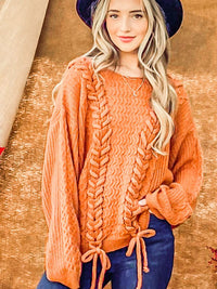 WOMEN'S LONG SLEEVE CABLE KNIT PULLOVER SWEATER