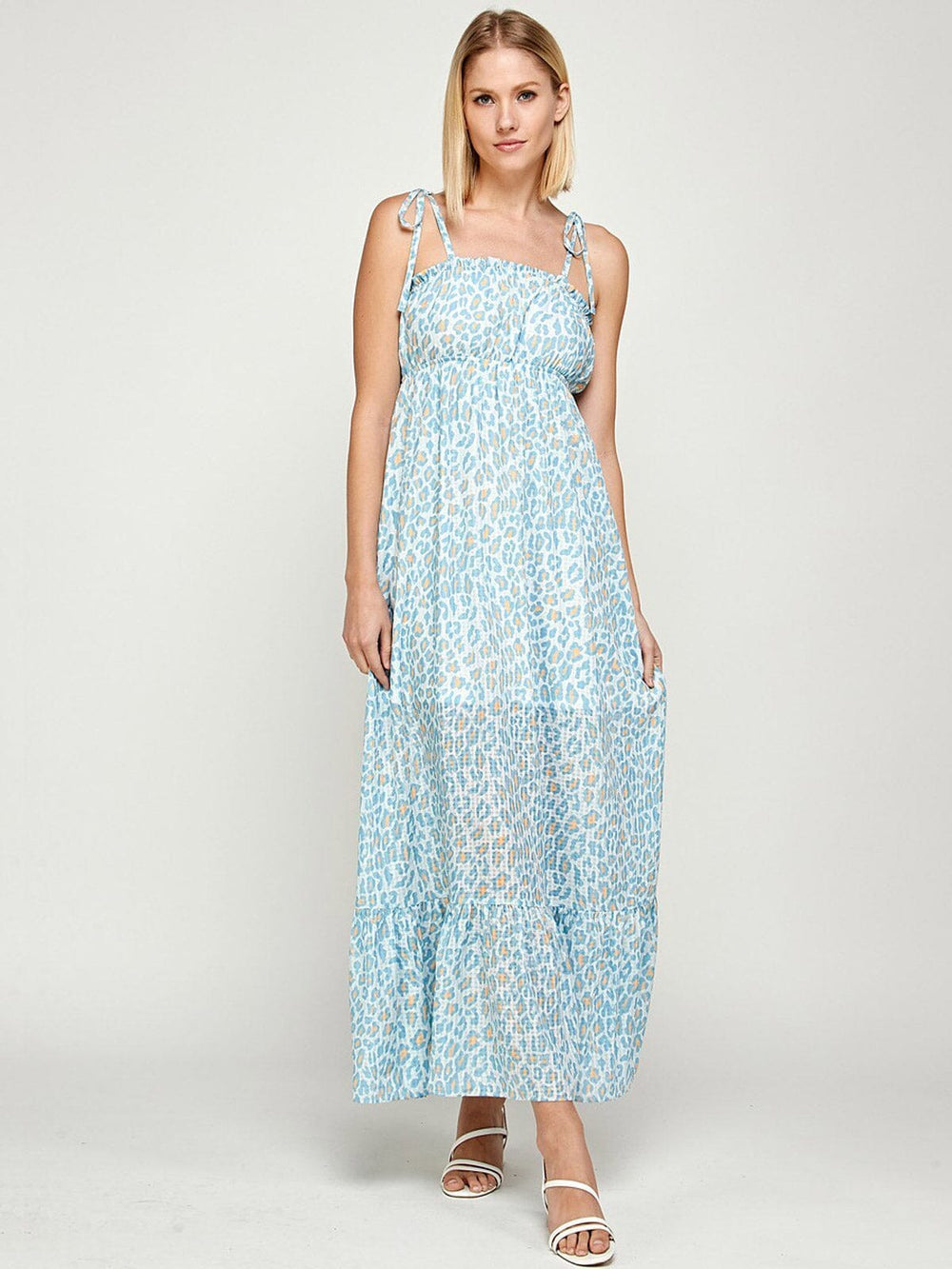 WOMEN'S SLEEVELESS ANIMAL PRINT TIERED MAXI DRESS