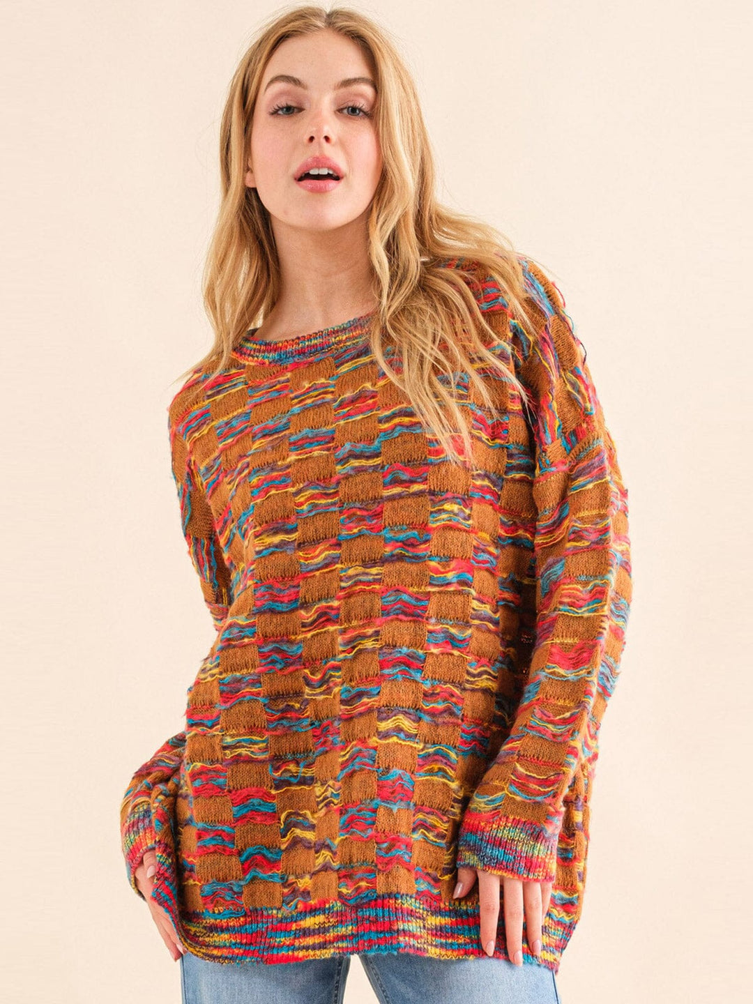 WOMEN'S LONG SLEEVE MULTI KNIT PULLOVER SWEATER