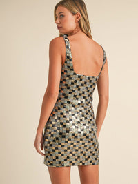WOMEN'S SLEEVELESS SQUARE NECK BODYCON SEQUINS MINI DRESS