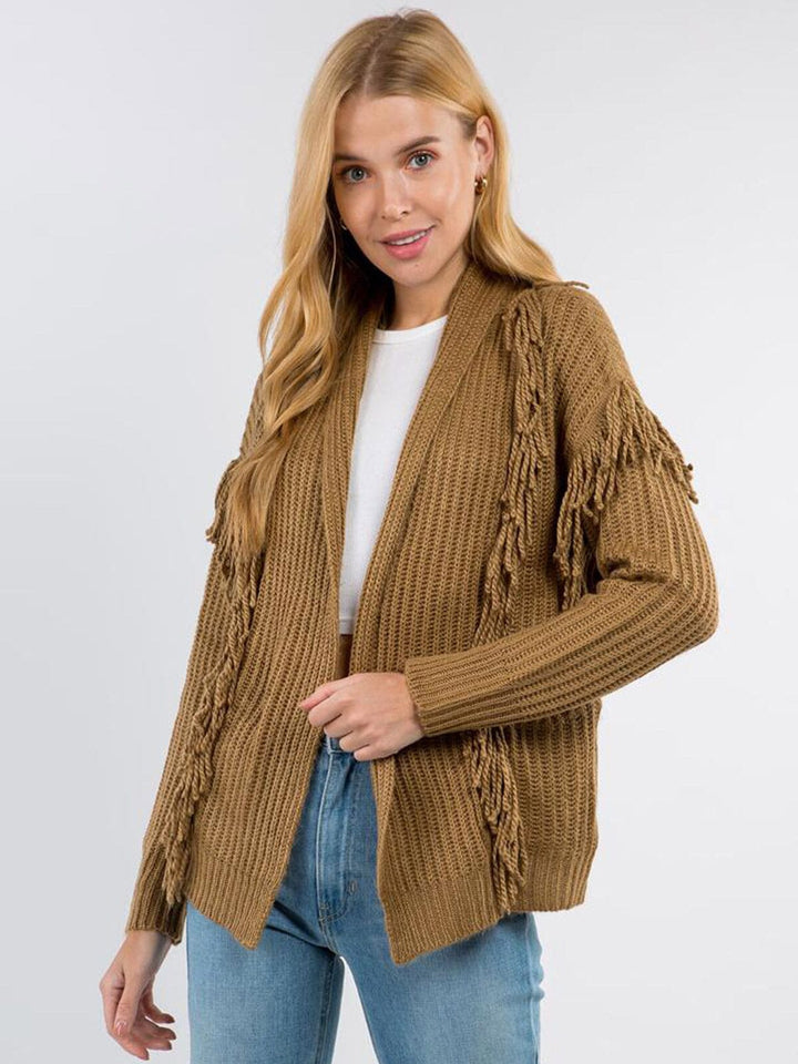 WOMEN'S LONG SLEEVE OPEN FRONT DETAILED CARDIGAN