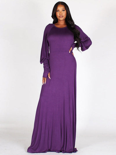 WOMEN'S LONG SLEEVES SOLID MAXI DRESS