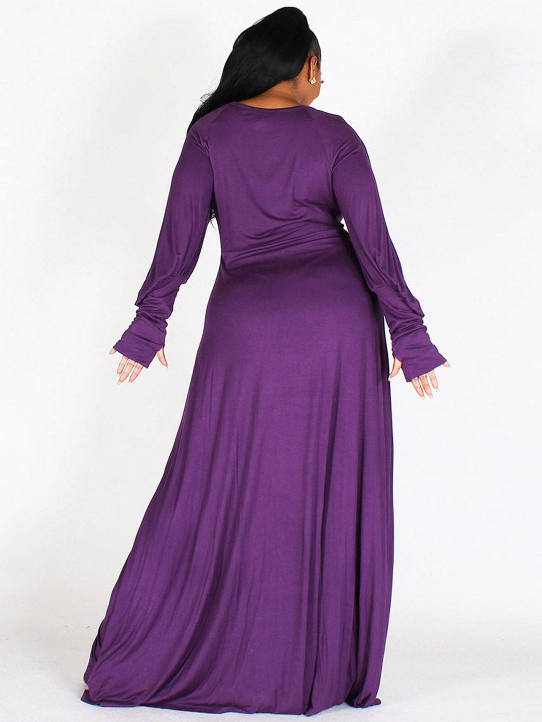 PLUS SIZE LONG SLEEVES BODYCON SOLID MAXI DRESS
