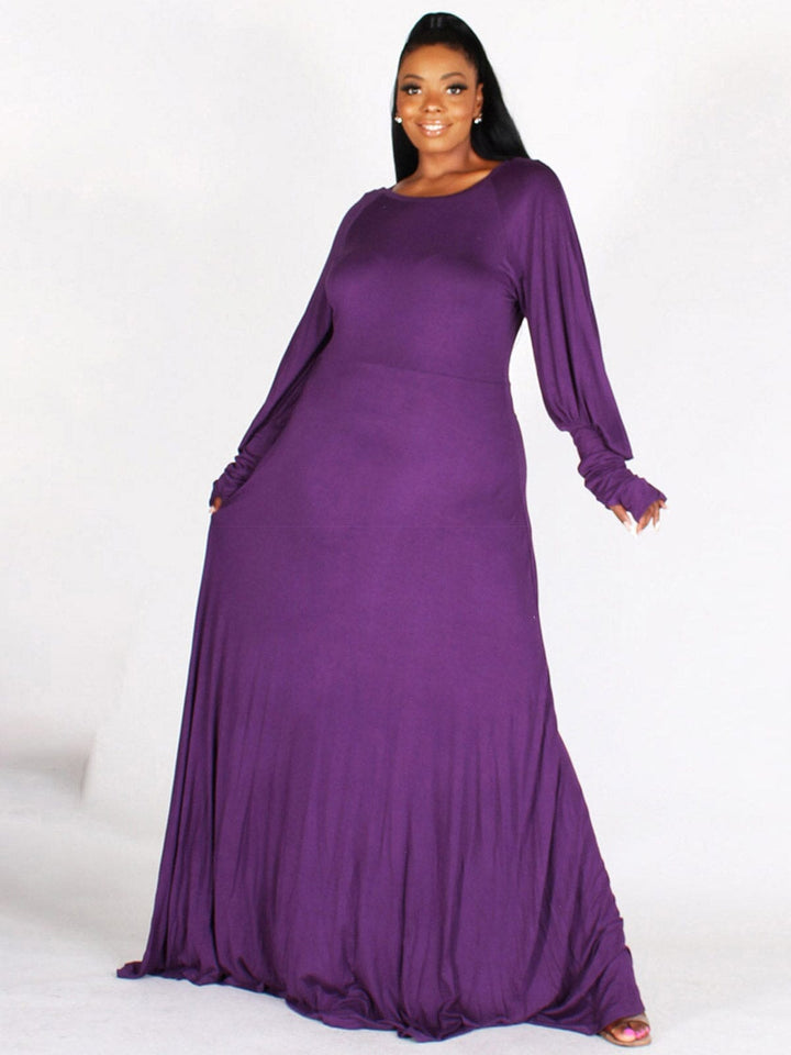 PLUS SIZE LONG SLEEVES SOLID MAXI DRESS