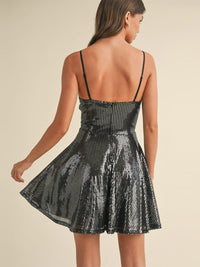 WOMEN'S SLEEVELESS FIT & FLARE SEQUINS MINI DRESS