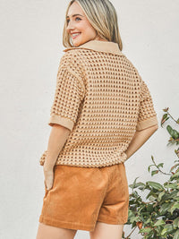 WOMEN'S SHORT SLEEVE V-NECK KNIT BLOUSE
