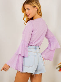 WOMENS LONG RUFFLE SLEEVE V-NECK BODYSUIT
