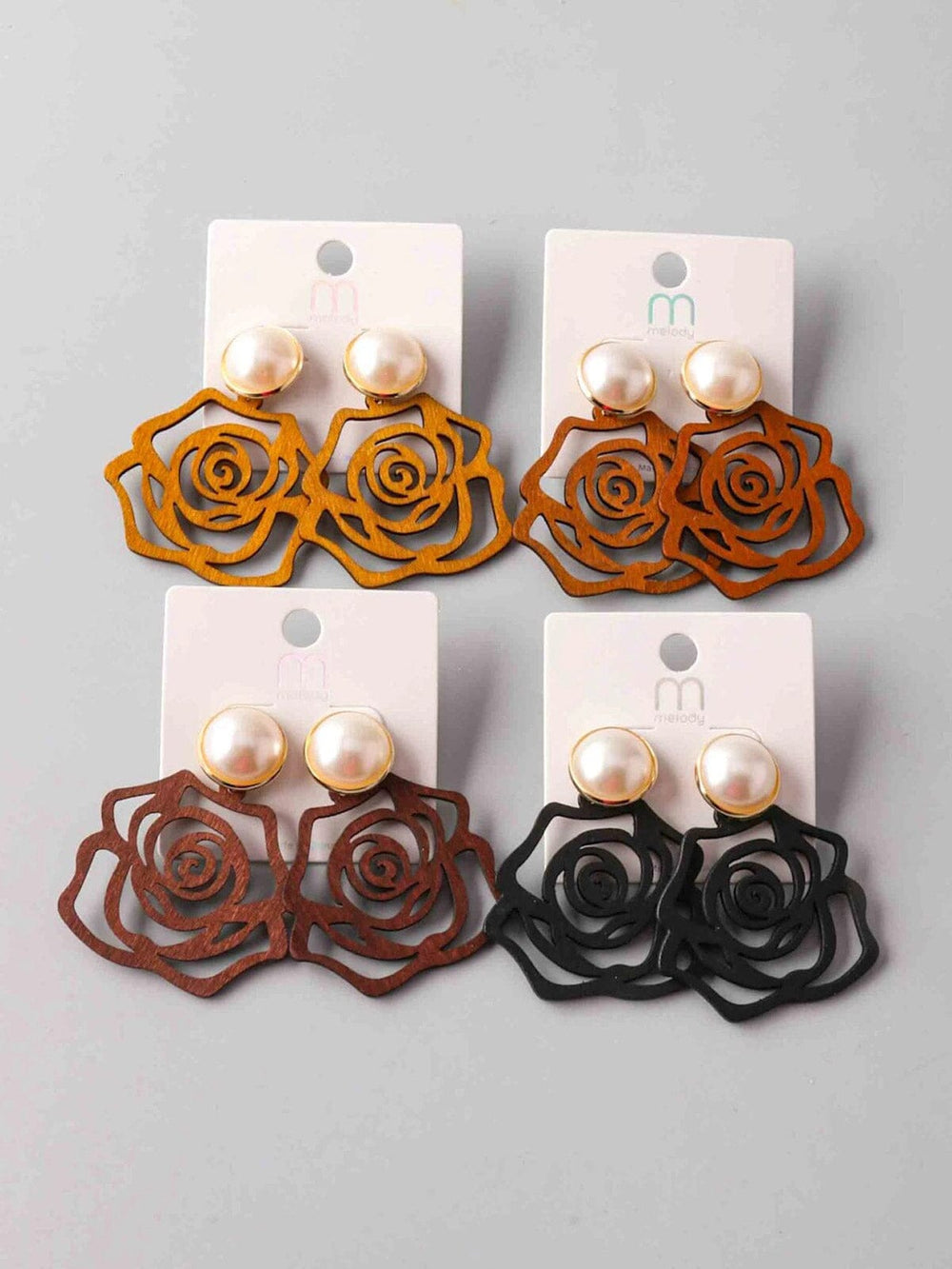 FASHION ASSORTED COLORS FLOWER PEARL EARRINGS