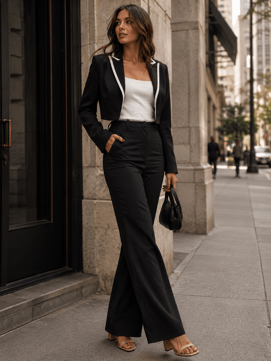 WOMEN'S LONG SLEEVE BLAZER & BUTTON CLOSURE BELL LEG PANTS 2PC. SET