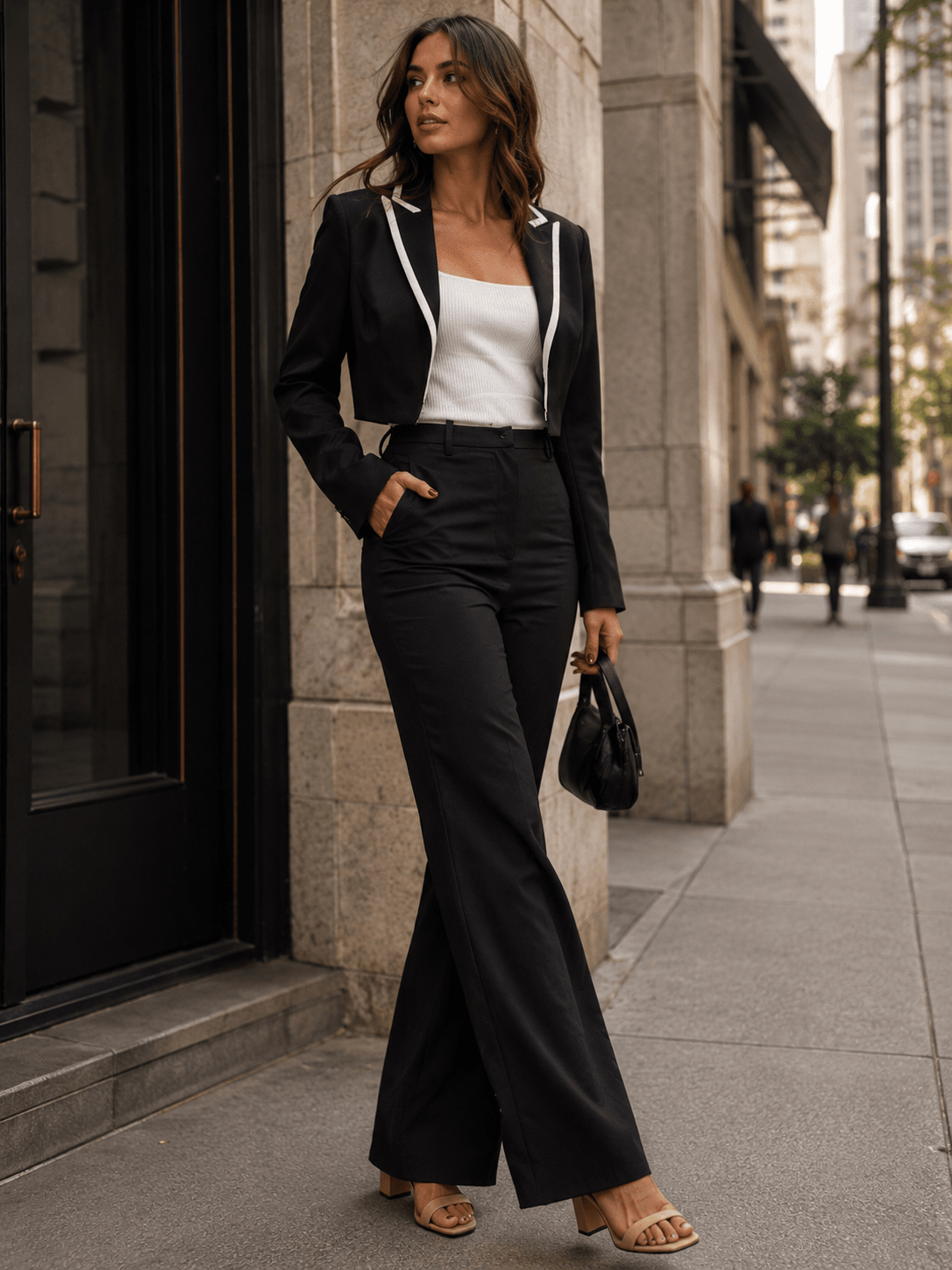 WOMEN'S LONG SLEEVE BLAZER & BUTTON CLOSURE BELL LEG PANTS 2PC. SET