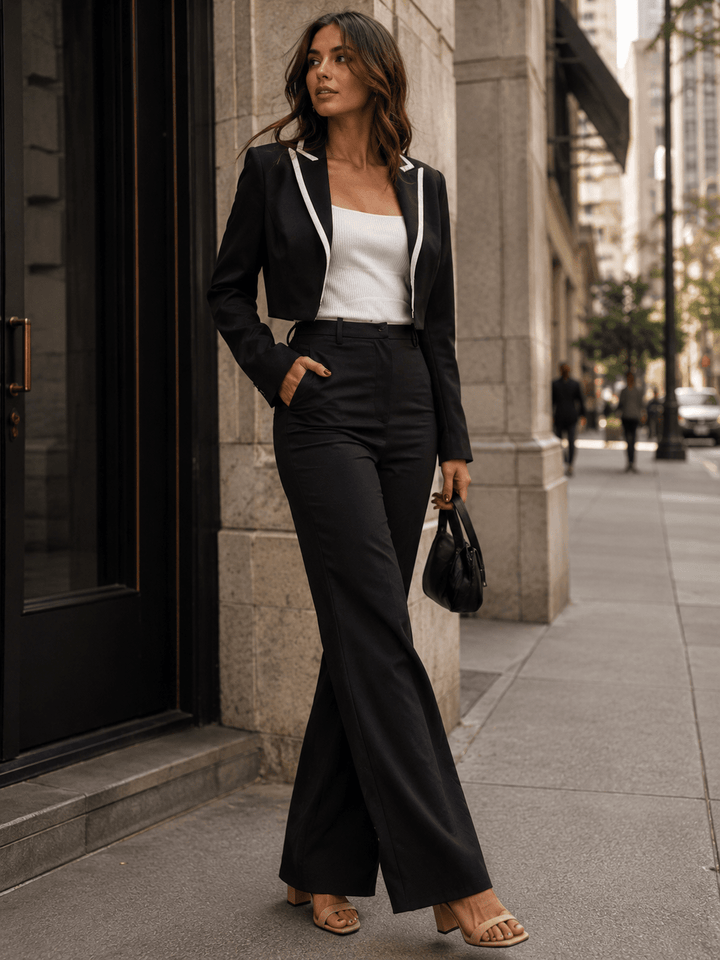 WOMEN'S LONG SLEEVE BLAZER & BUTTON CLOSURE BELL LEG PANTS 2PC. SET