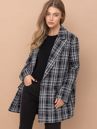 WOMEN'S LONG SLEEVE BUTTON CLOSURE POCKETS PLAID BLAZER