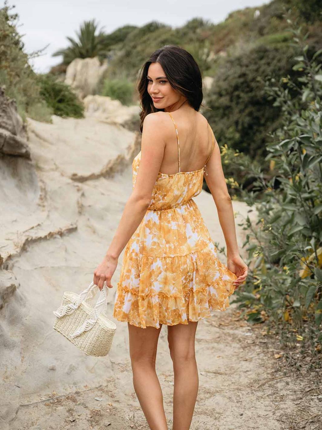 WOMEN'S SLEEVELESS RUFFLE TIERED FLORAL MINI DRESS