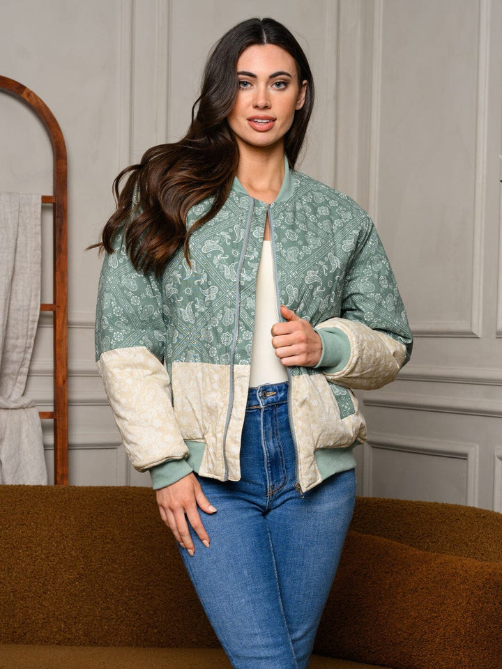 WOMEN'S LONG SLEEVE BANDANA PRINT PUFF JACKET