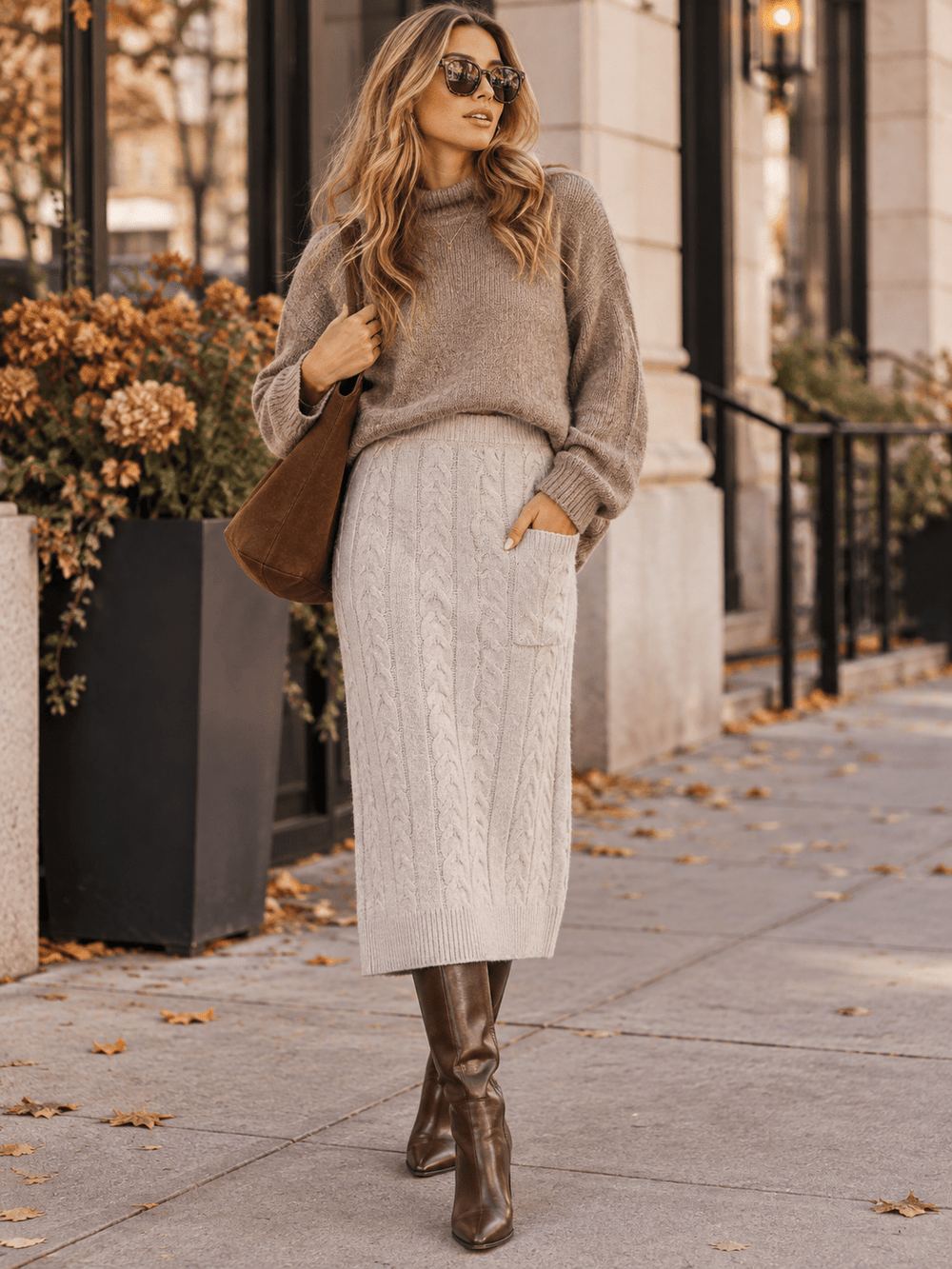 WOMEN'S ELASTIC WAIST FRONT POCKET RIBBED MAXI SKIRT